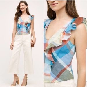 Anthropologie Maeve Drive In Plaid Ruffle Top